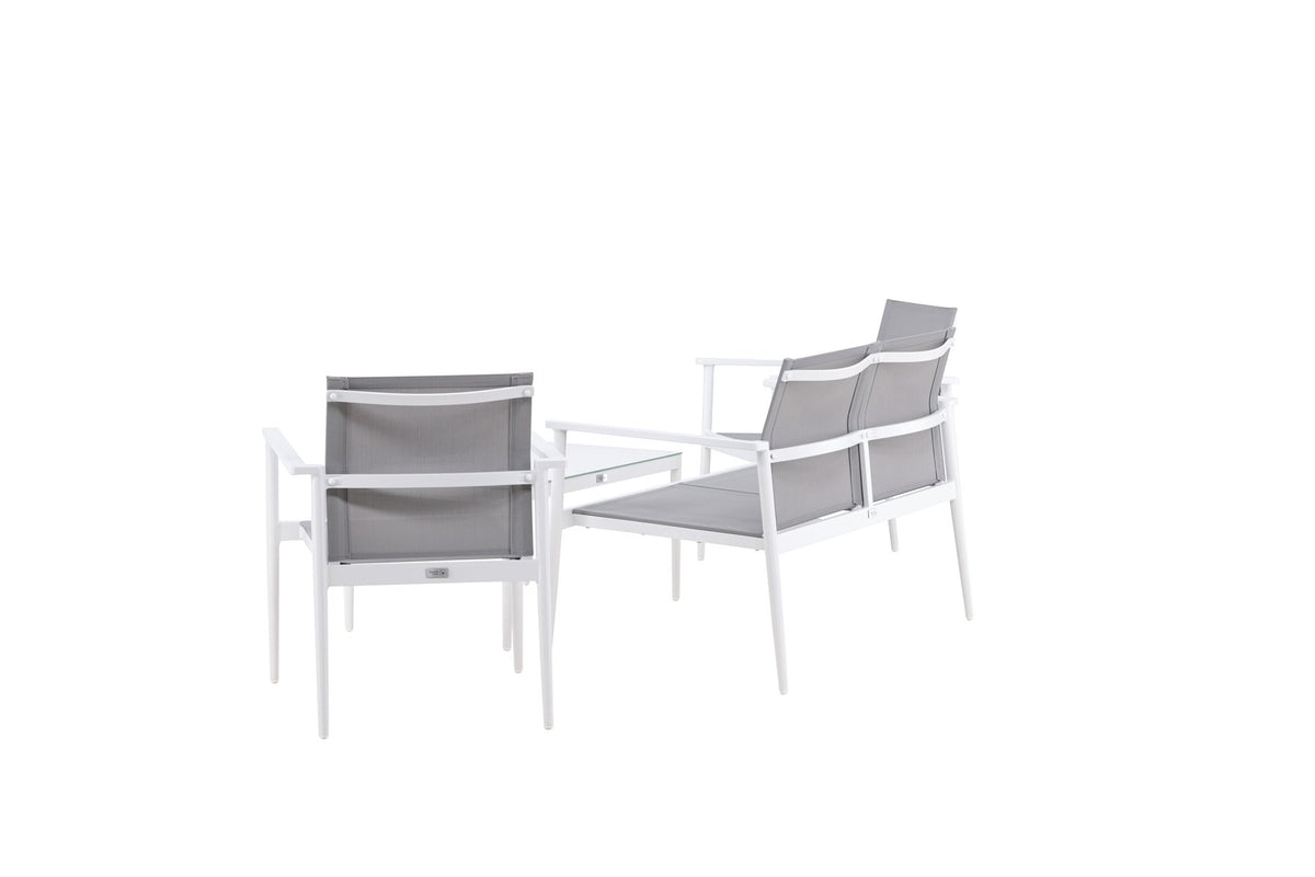 Weisses Break Sofa Outdoorset von Venture Home mit Aluminiumrahmen und grauem Textilene-Bezug, Loungeset für den Aussenbereich