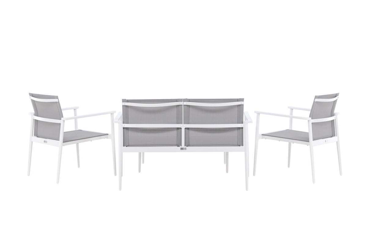 Weisses Break Sofa Outdoorset von Venture Home mit Aluminiumrahmen und grauem Textilene-Bezug, Loungeset für den Aussenbereich