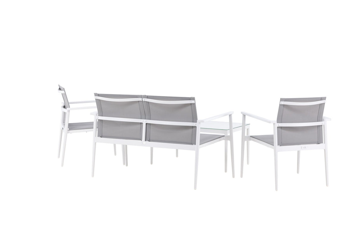 Weisses Break Sofa Outdoorset von Venture Home mit Aluminiumrahmen und grauem Textilene-Bezug, Loungeset für den Aussenbereich
