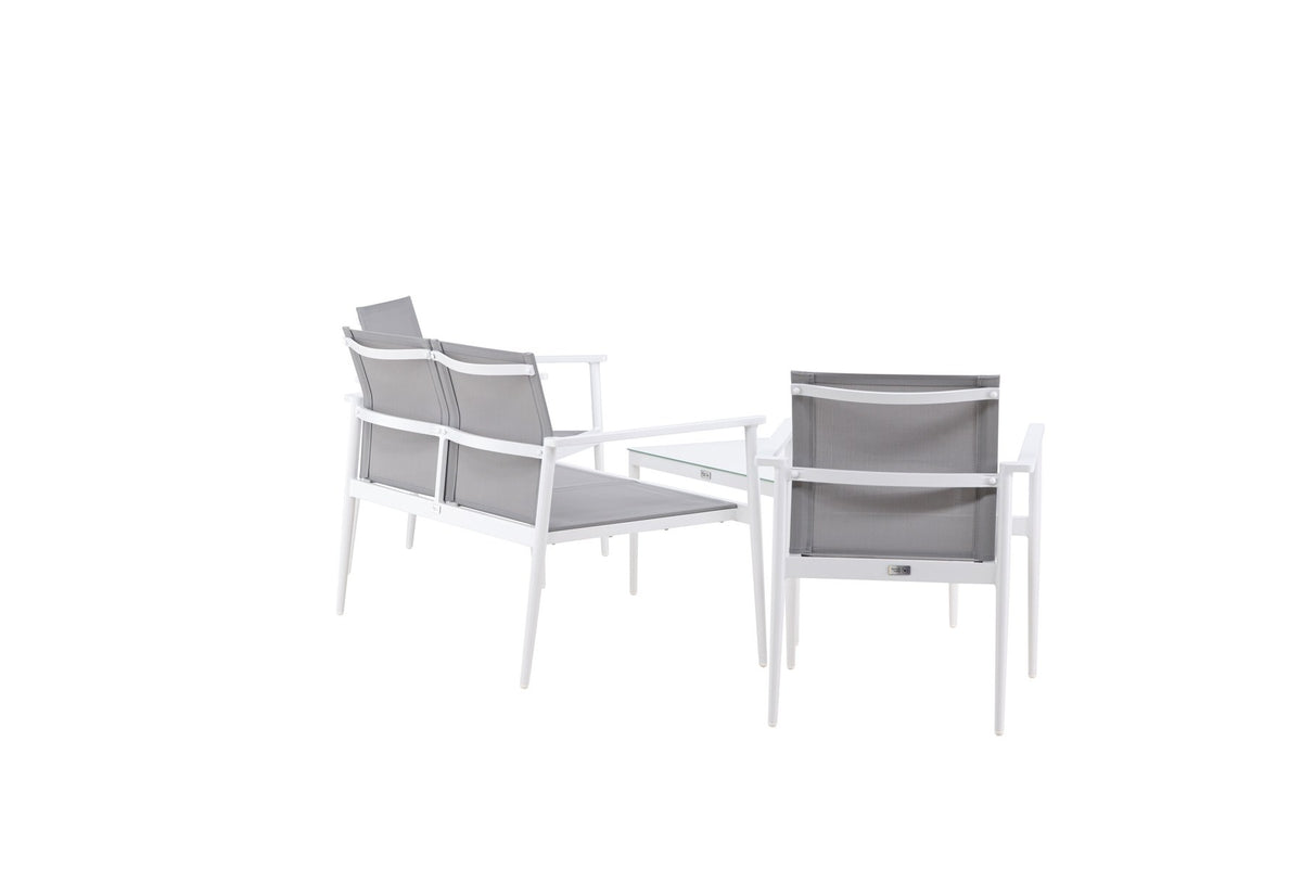 Weisses Break Sofa Outdoorset von Venture Home mit Aluminiumrahmen und grauem Textilene-Bezug, Loungeset für den Aussenbereich