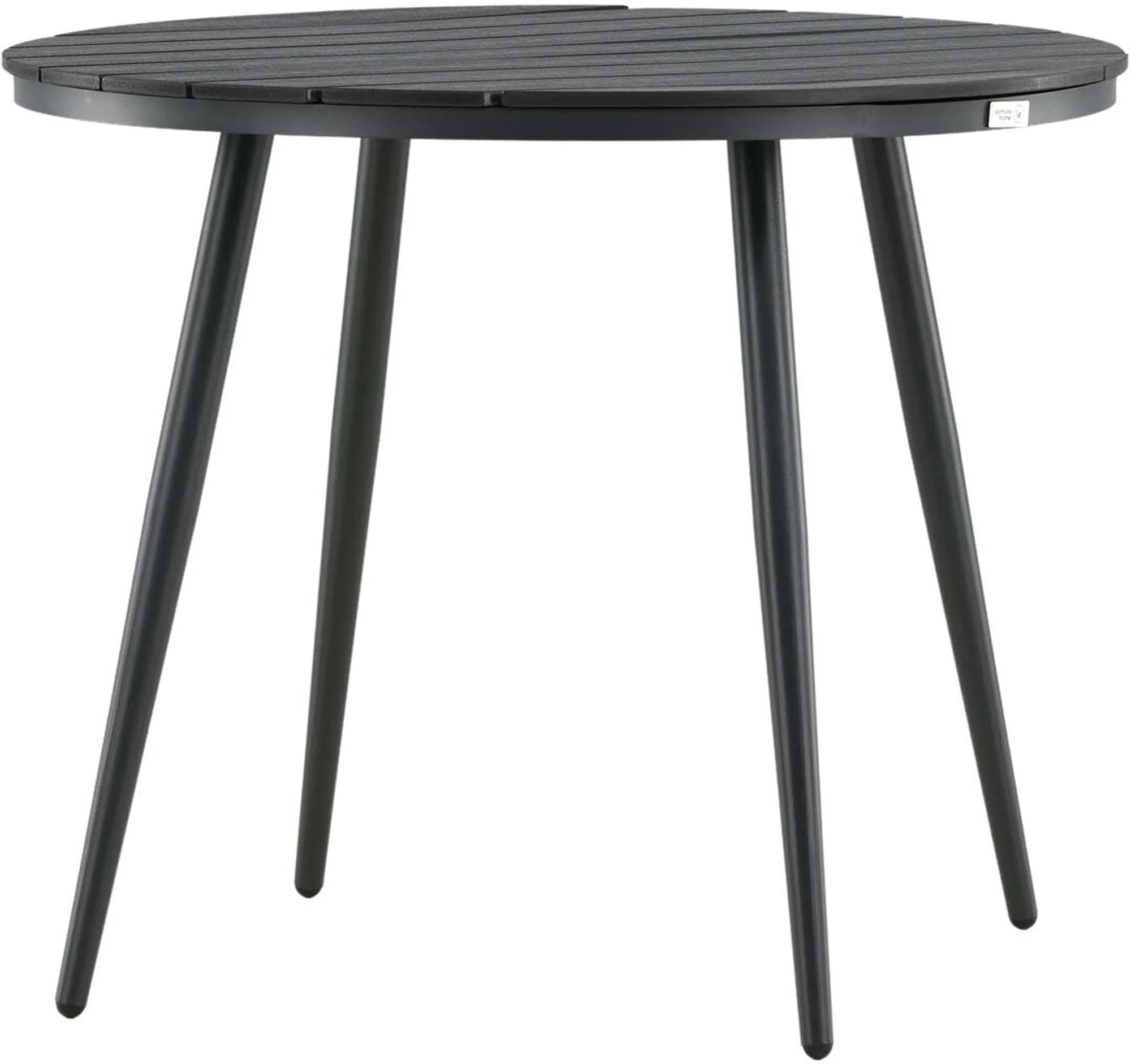 Eleganter, runder Gartentisch aus Aluminium, wetterfest und stilvoll, ideal für gesellige Runden im Freien.