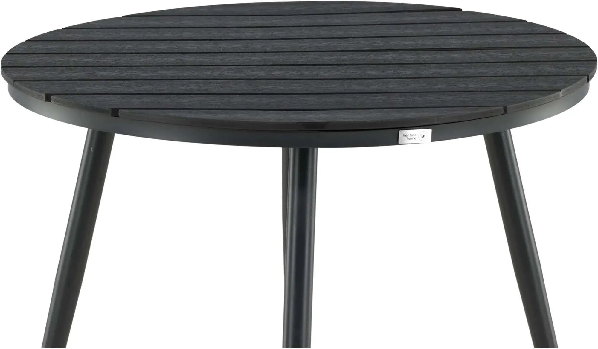 Moderner runder Gartentisch von Venture Home, robust und wetterfest, ideal für stilvolle Außenbereiche.