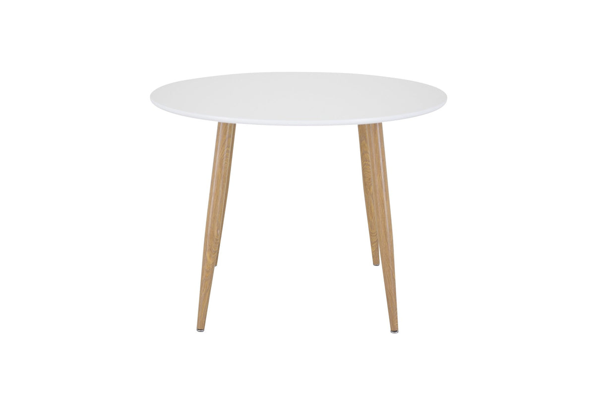 Weisser Esstisch Plaza von Venture Home mit Tischplatte aus MDF und Untergestell aus naturfarbenem Stahl, Masse 100x75 cm.