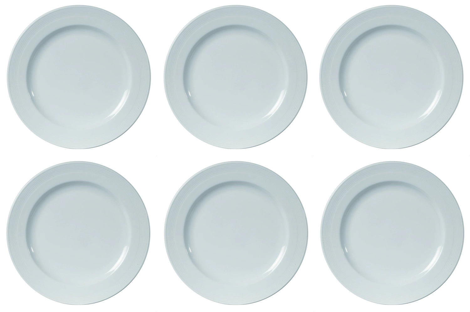 Entdecken Sie das 6er Set flacher Teller (30cm) von Royal Porcelain. Robustes Hartporzellan mit stilvollem Relief, spülmaschinen- und mikrowellenfest.