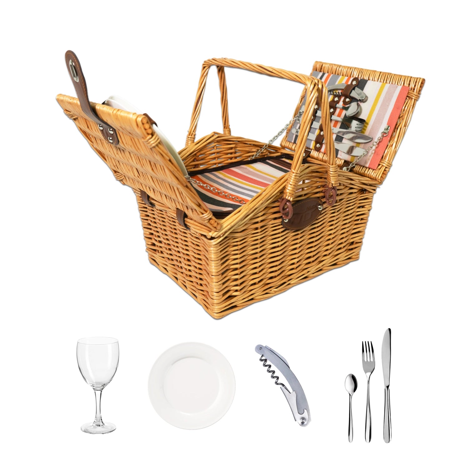 Picknickkorb 2 Personen, Gläser, Teller, Besteck, Korkenzieh in Braun präsentiert im Onlineshop von KAQTU Design AG. Picknick ist von Easy Life