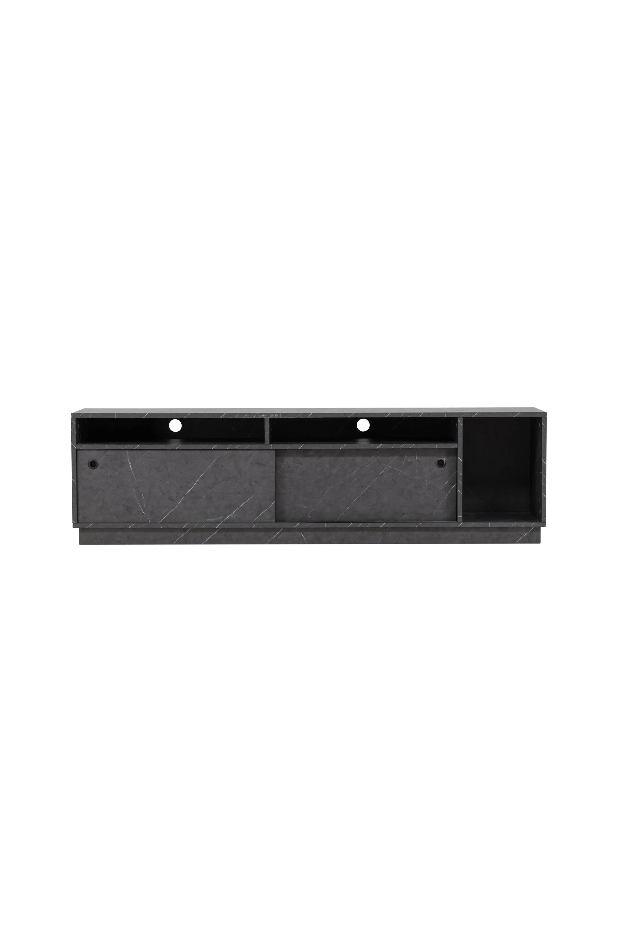 Elegantes schwarzes TV Sideboard mit Schiebetüren, viel Stauraum und modernem Design. Perfekt für jedes Wohnzimmer.