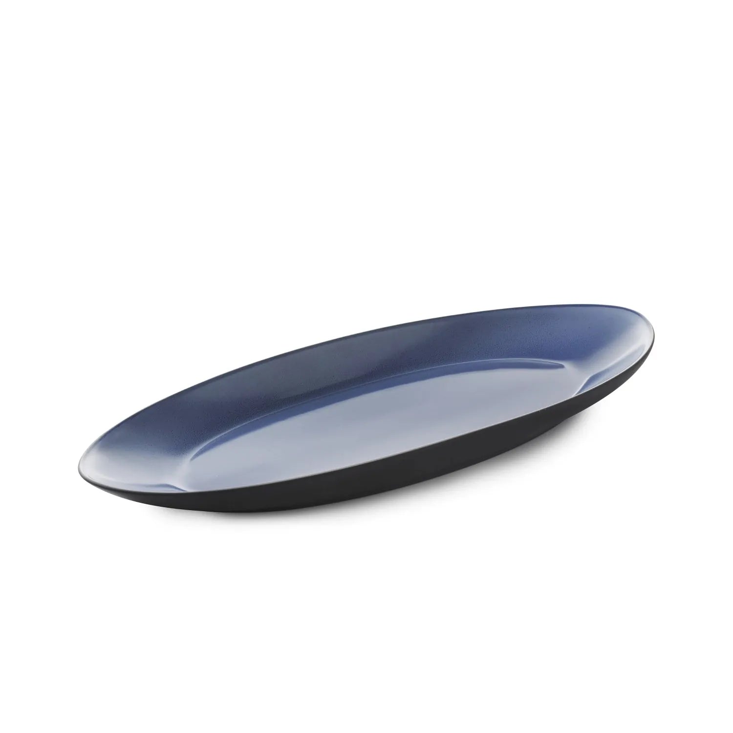 Eleganter Equinoxe Teller von Revol, länglich, 36x16cm, in stilvollem Cirrusblau, ideal für kreative Speisenpräsentation.