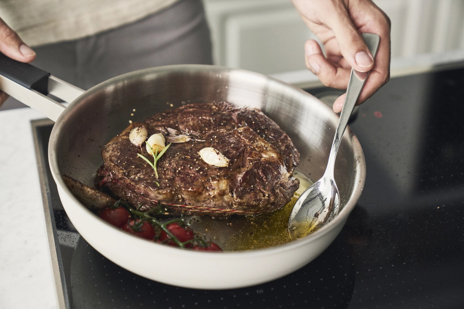 Padella pura frittura 28 cm di avorio bianco