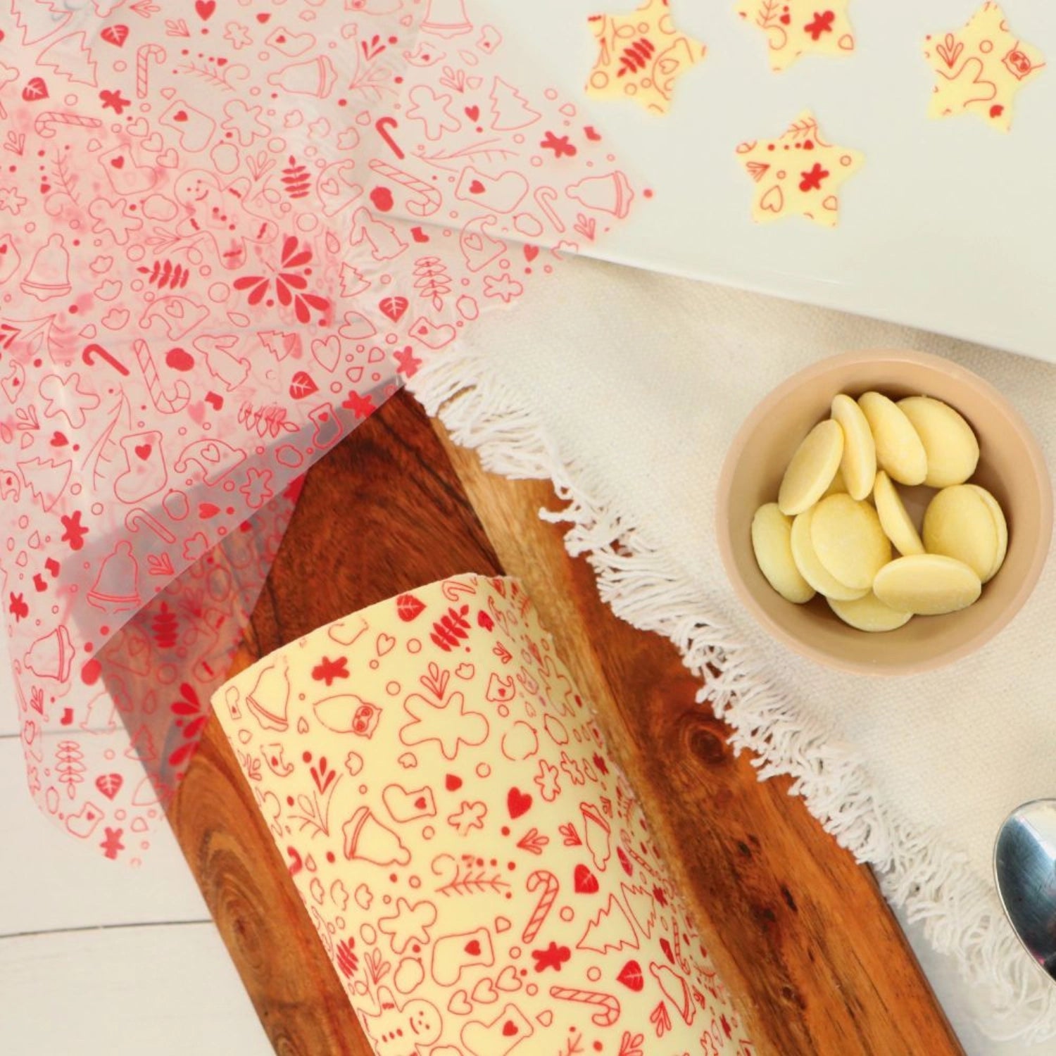 2er Set Transferbögen Weinachtsmotive Schokogeschmack rot