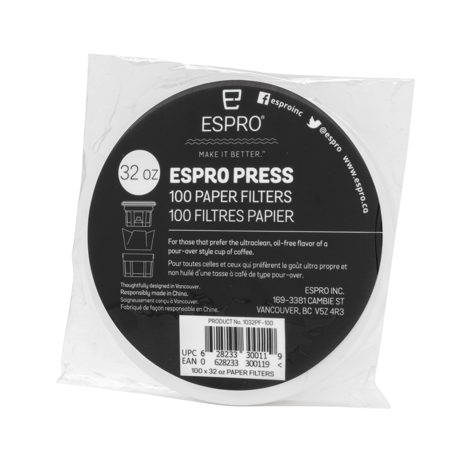 Papier filtre à café pour presse française 946ml