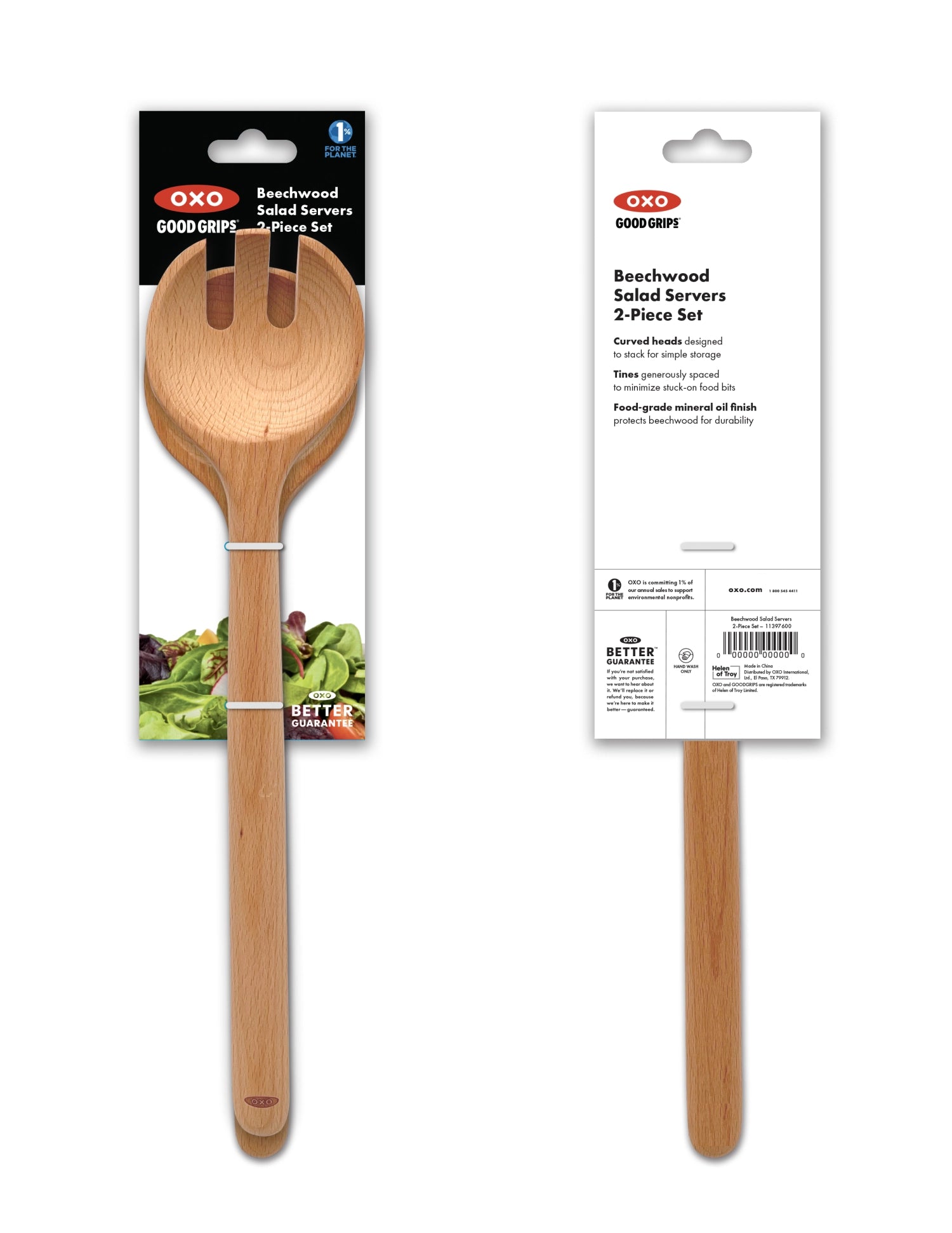 Praktisches 2-teiliges Salatservier-Set aus robustem Holz von OXO, perfekt zum Anrichten und Servieren von köstlichen Salaten.