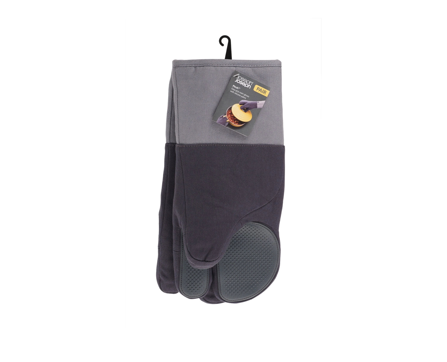 Stylisches Set von Ofenhandschuhen in Anthrazit, gefertigt aus hochwertiger Baumwolle, ideal für sicheres Handling heißer Töpfe und Pfannen.