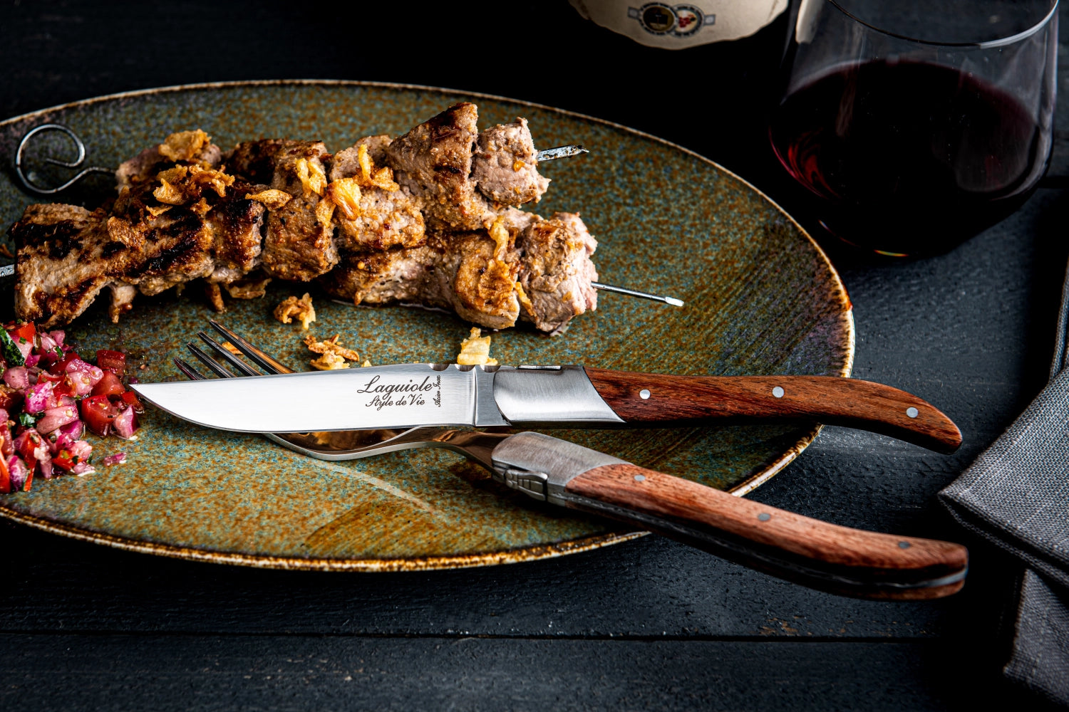 Laguiole Luxury Line steak knife pakka rose