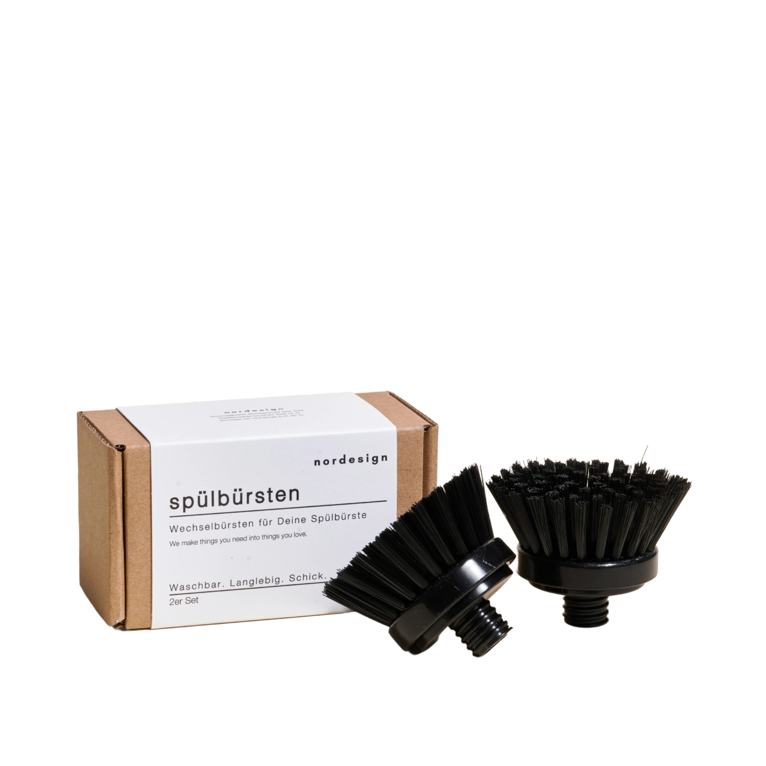 Zweitesiliges Set von Nordesign: Hochwertige Kunststoffbürsten für die Küche, ideal für gründliche Reinigung. Maße: H5.5cm, B12cm, T6.5cm.