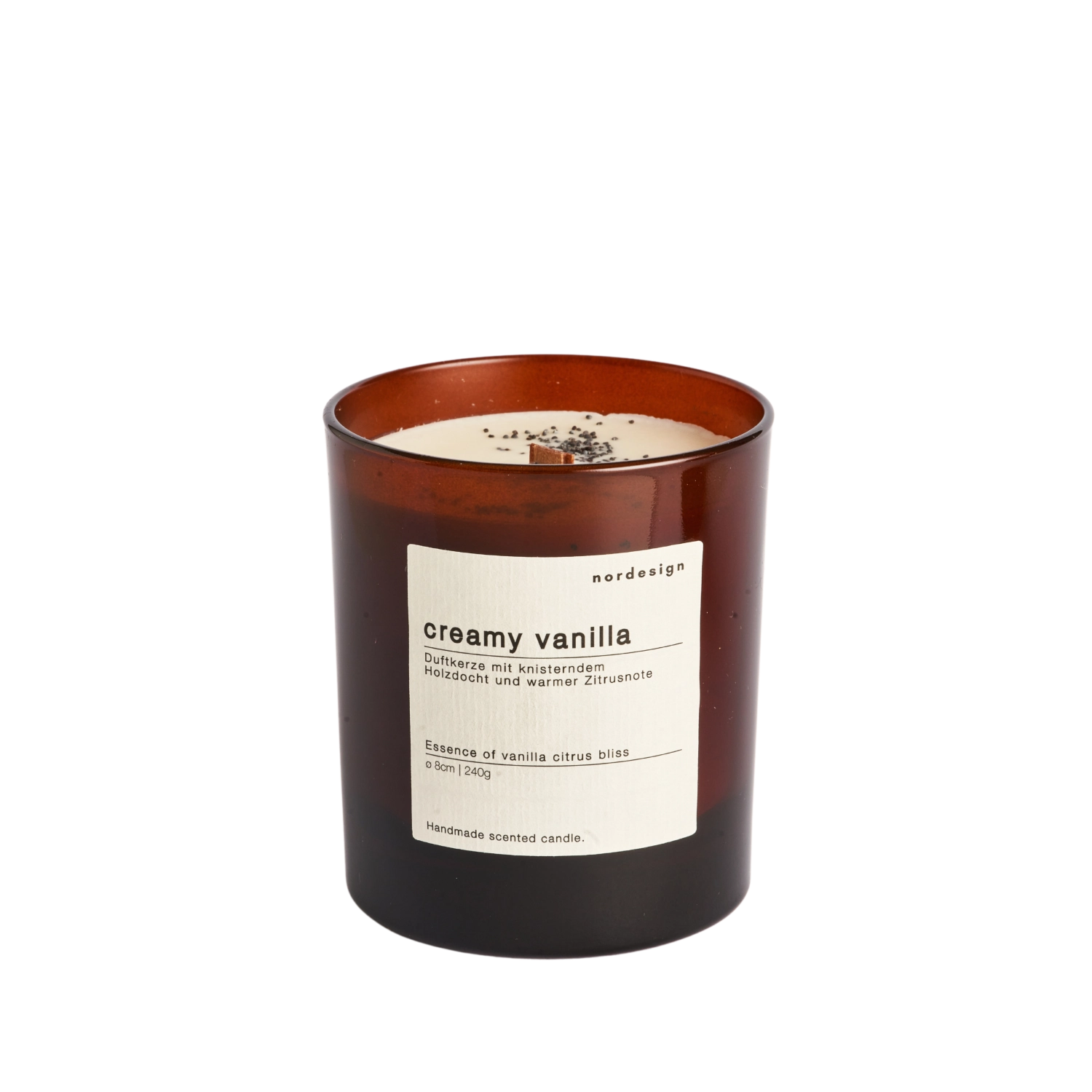 Duftkerze Glas mit Holzdocht Creamy Vanilla in Braun präsentiert im Onlineshop von KAQTU Design AG. Lebensmittel ist von Nordesign