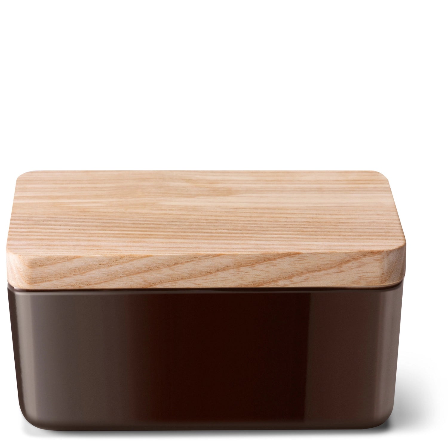 Stilvolle Butterdose aus hochwertigem Eschenholz in Mocha, 14 cm, ideal für die ansprechende Aufbewahrung von Butter.