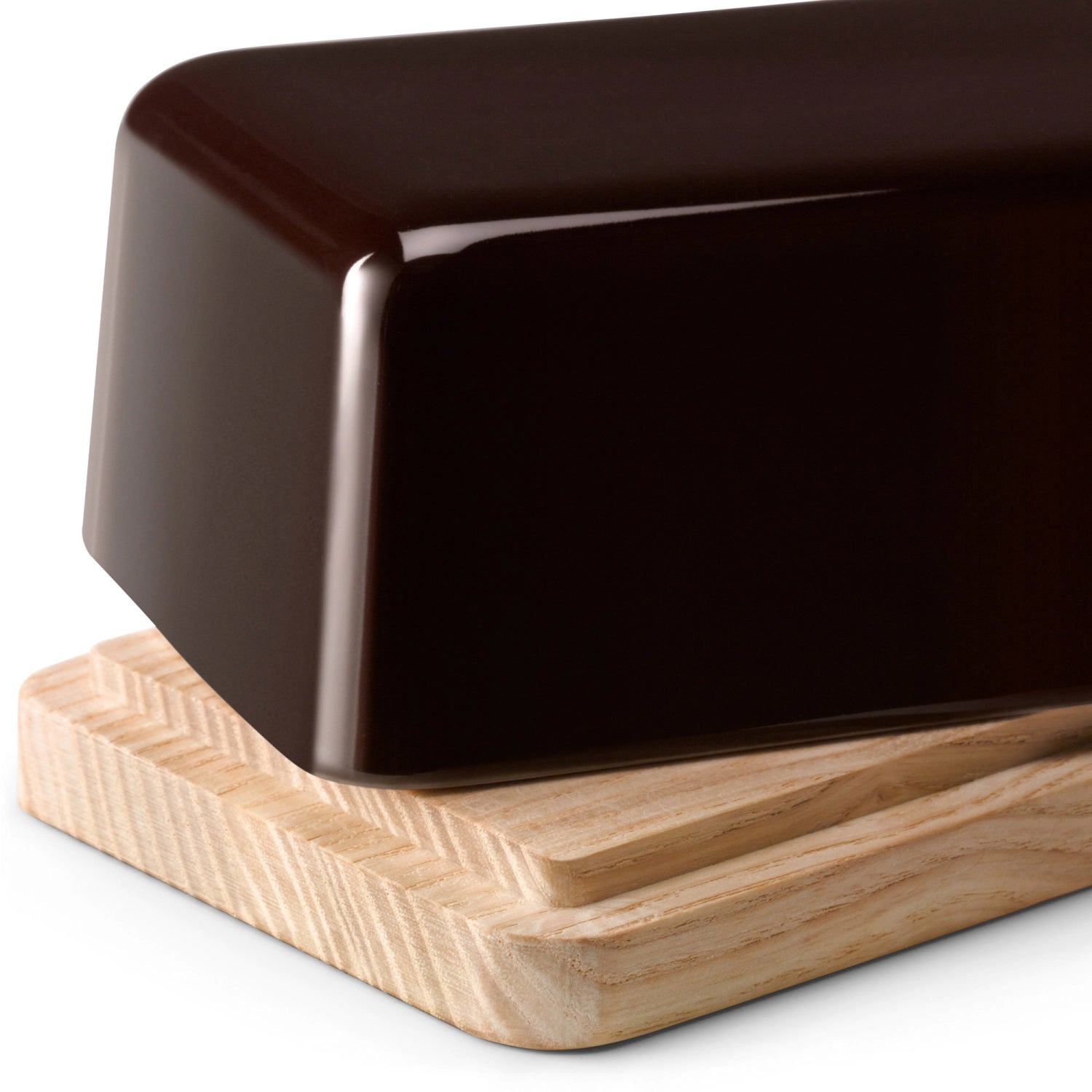 Elegante Butterdose aus edlem Eschenholz in Mocha, 14 cm groß, perfekt für die stilvolle Präsentation und Aufbewahrung von Butter.