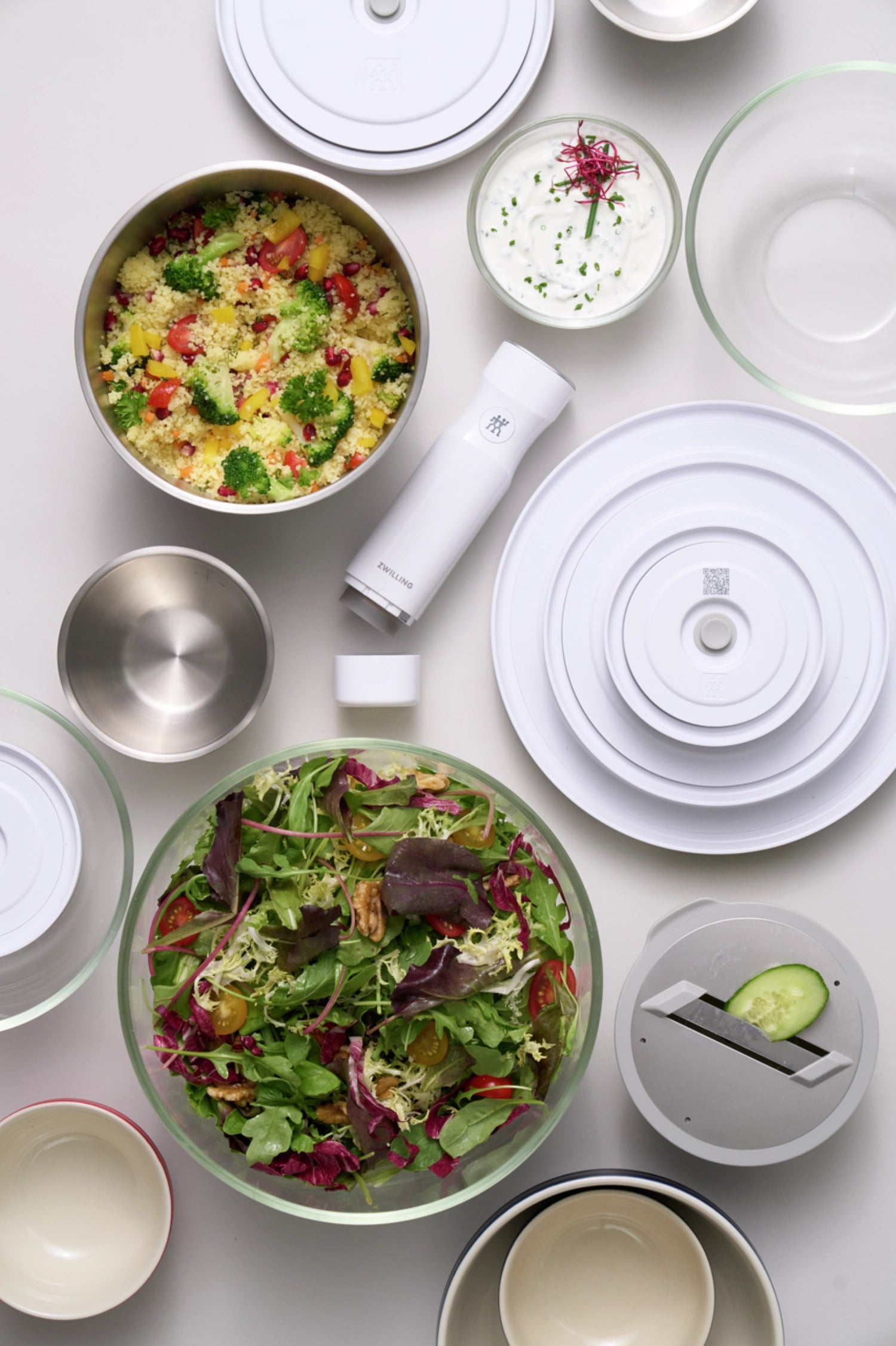 Ciotole fresche e salvate sul coperchio del vuoto 12 cm S, ABS, bianco