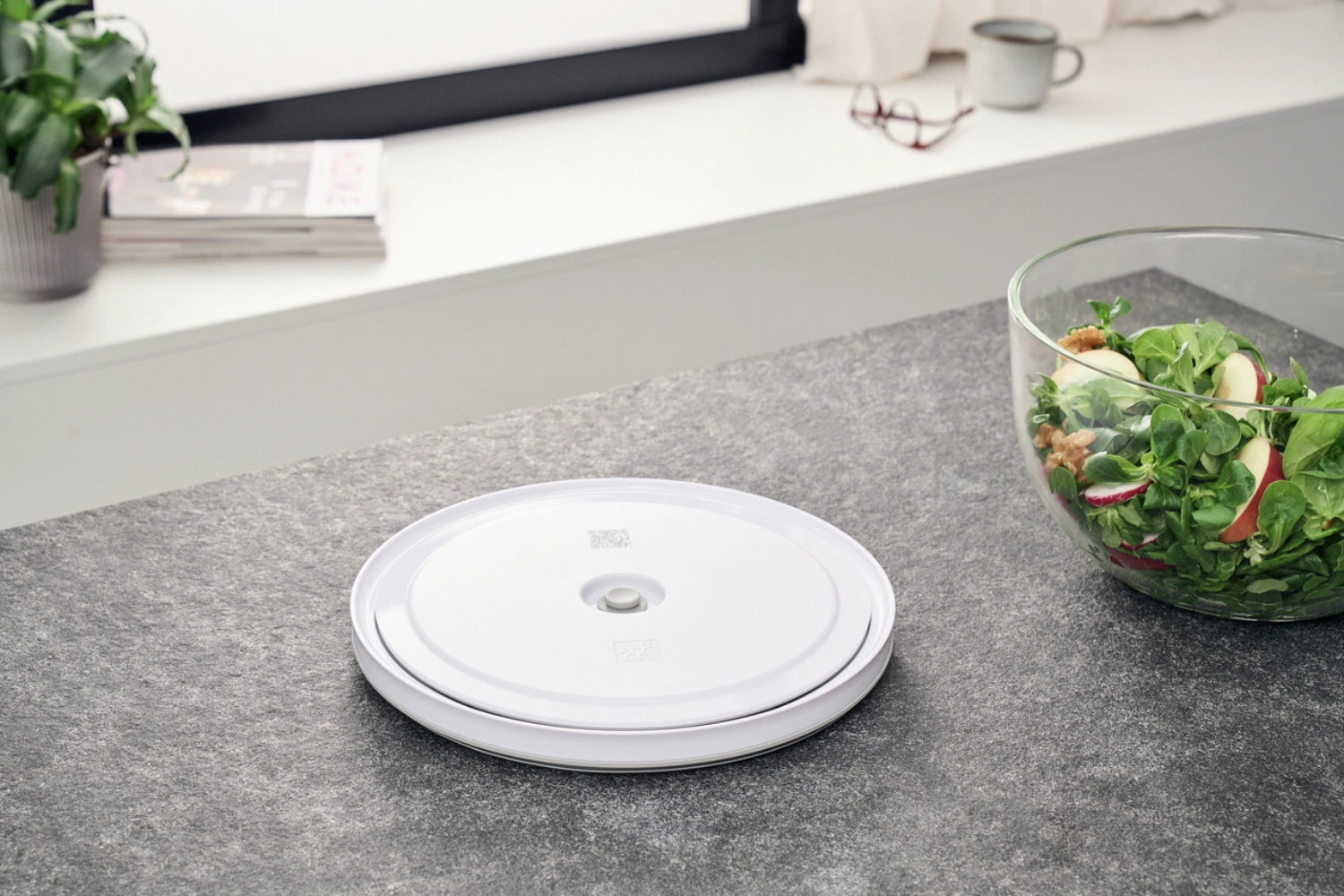 Ciotole fresche e salvate sul coperchio del vuoto 24 cm L, ABS, bianco