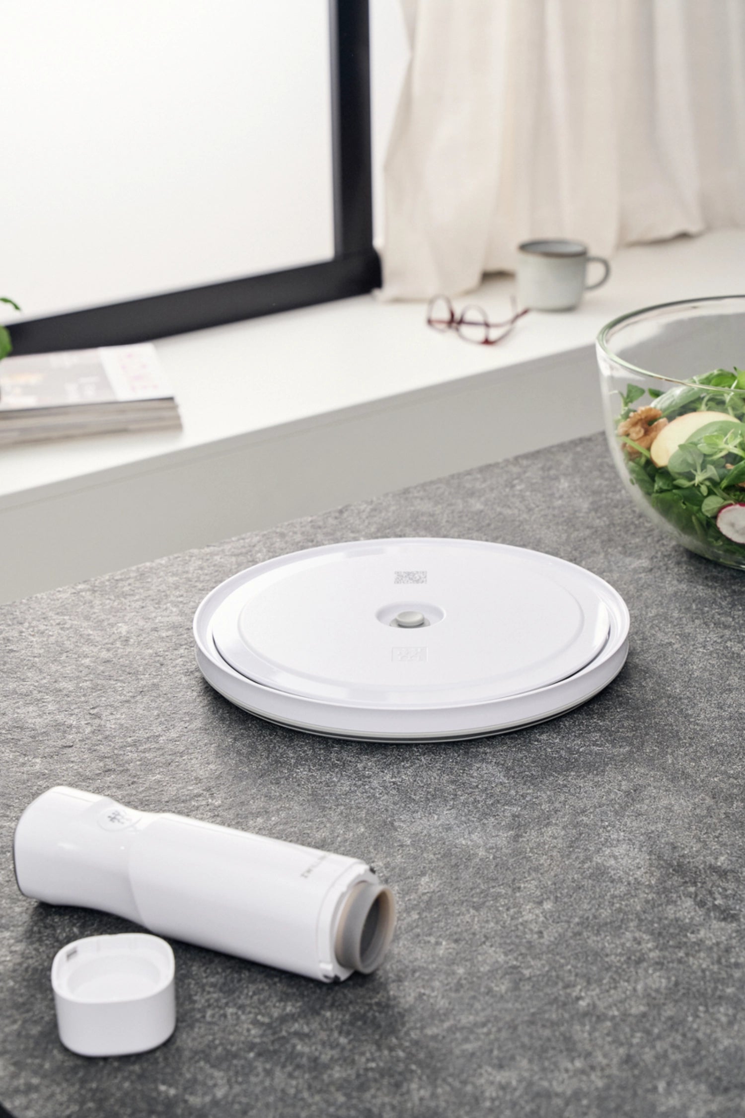 Ciotole fresche e salvate sul coperchio del vuoto 24 cm L, ABS, bianco