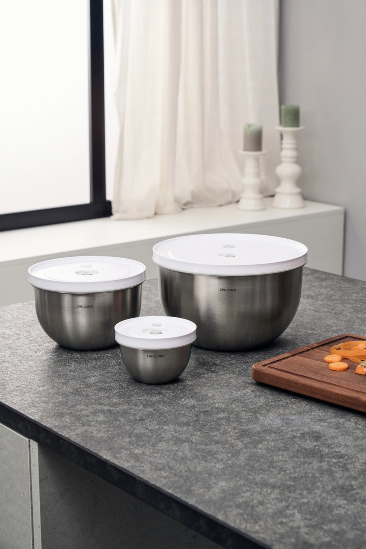 6tlg. Fresh & Save Bowls Vakuumschüssel Set, Edelstahl in Weiss präsentiert im Onlineshop von KAQTU Design AG. Aufbewahrungsbeutel ist von Zwilling