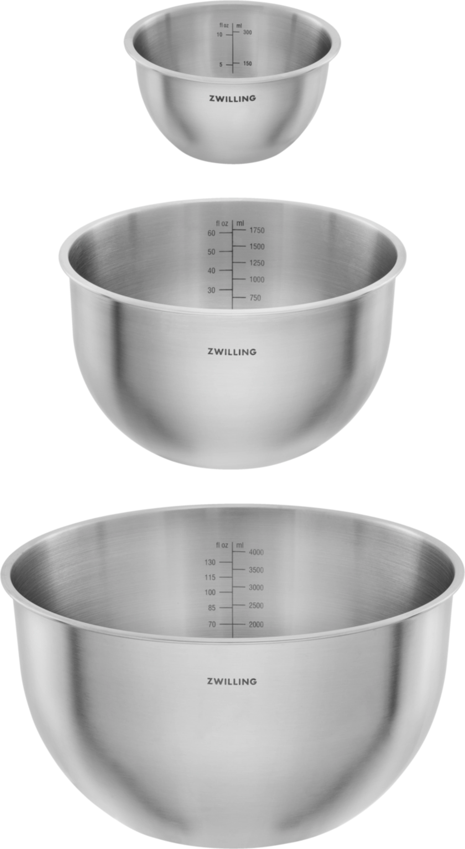 Praktisches 3-teiliges Schüsselset aus Edelstahl von Zwilling, ideal für die vakuumierte Aufbewahrung und Frischhaltung von Lebensmitteln.