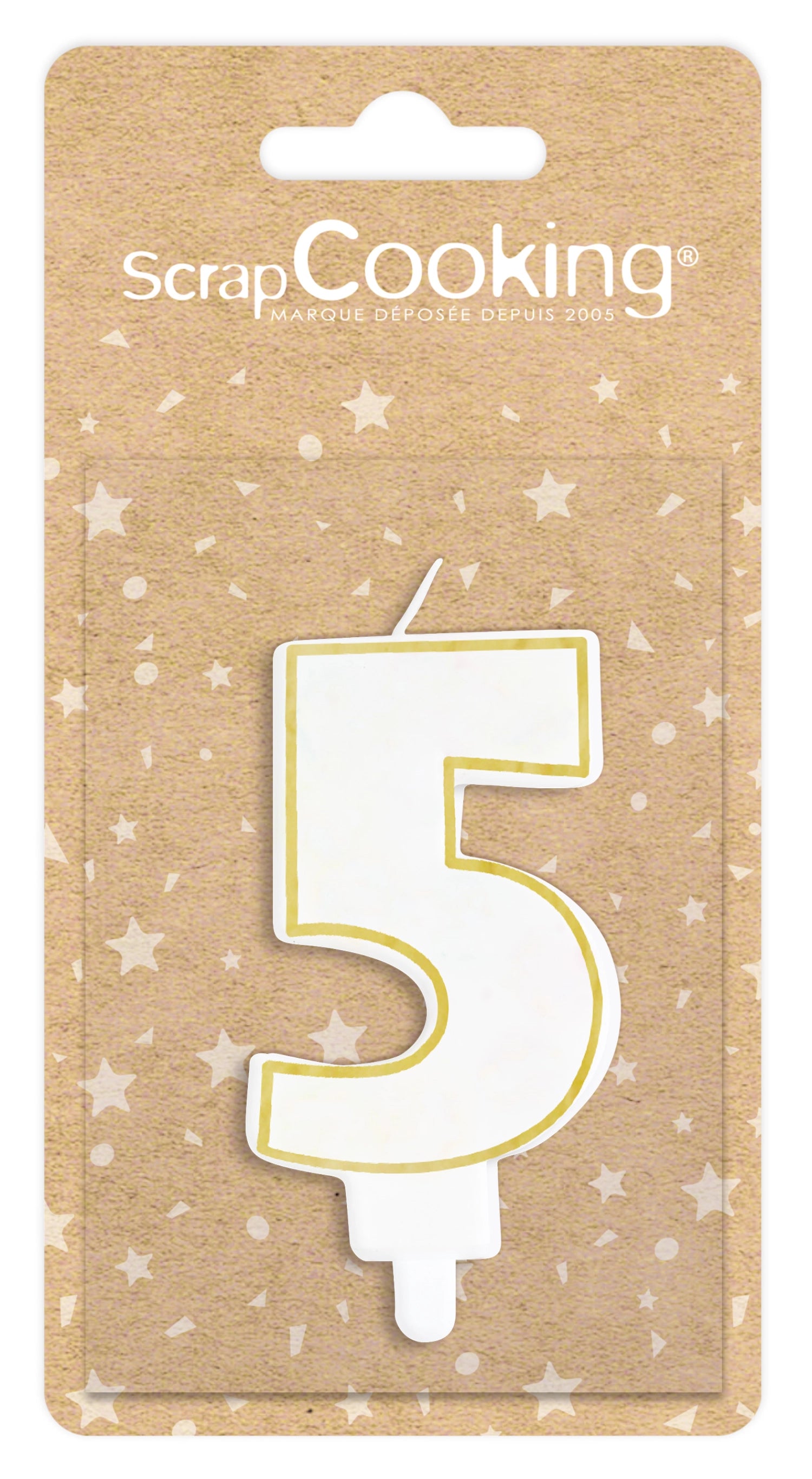 Kerze Nummer 5 weiss mit Goldrand 8cm