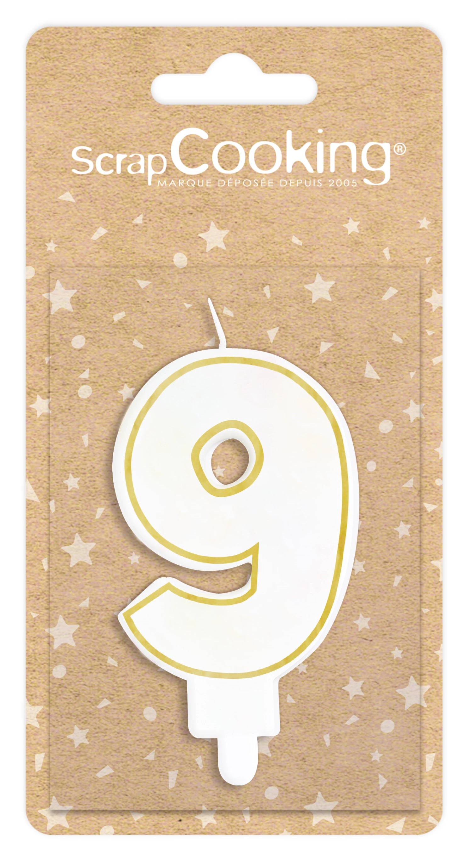 Kerze Nummer 9 weiss mit Goldrand 8cm