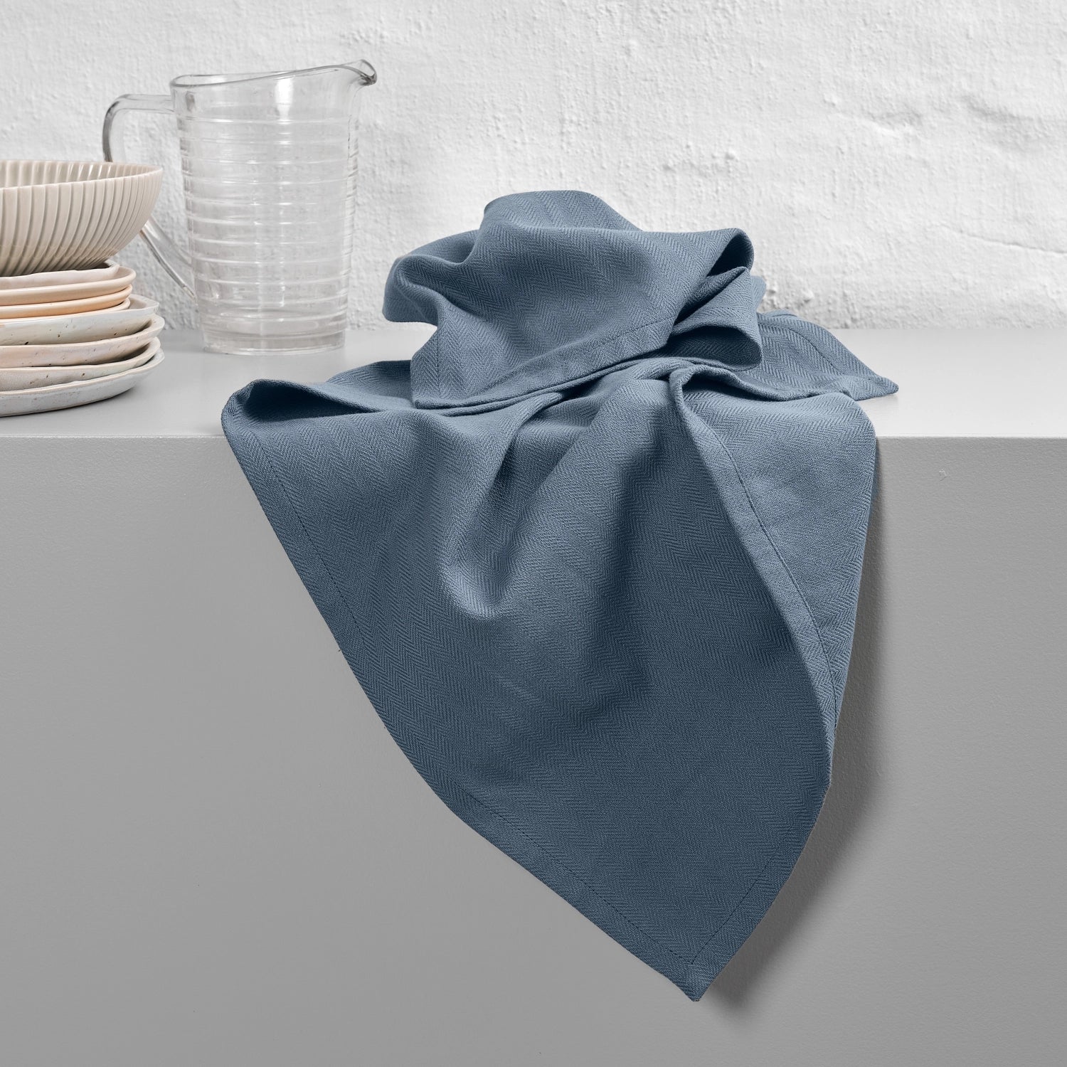 Torchon 53x86cm coton bio gris bleu