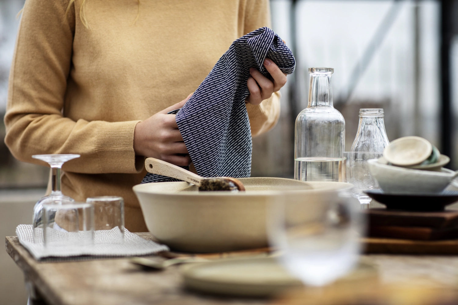 Torchon petit 35x60cm coton bio bleu foncé