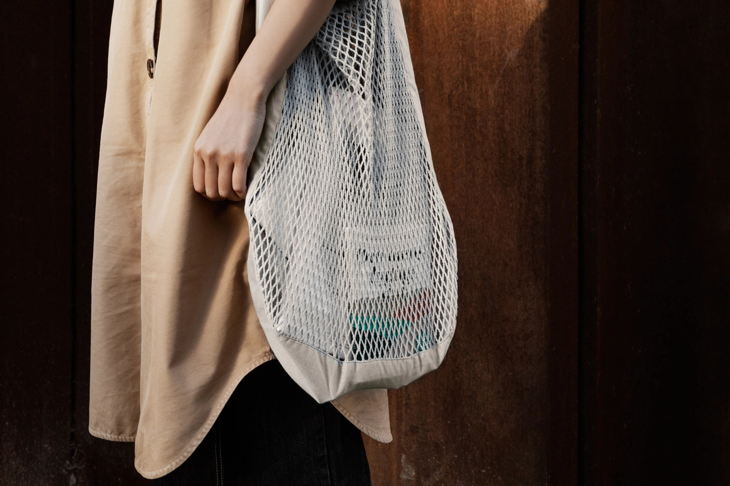 Sac bandoulière filet 44x15x45cm pierre coton bio