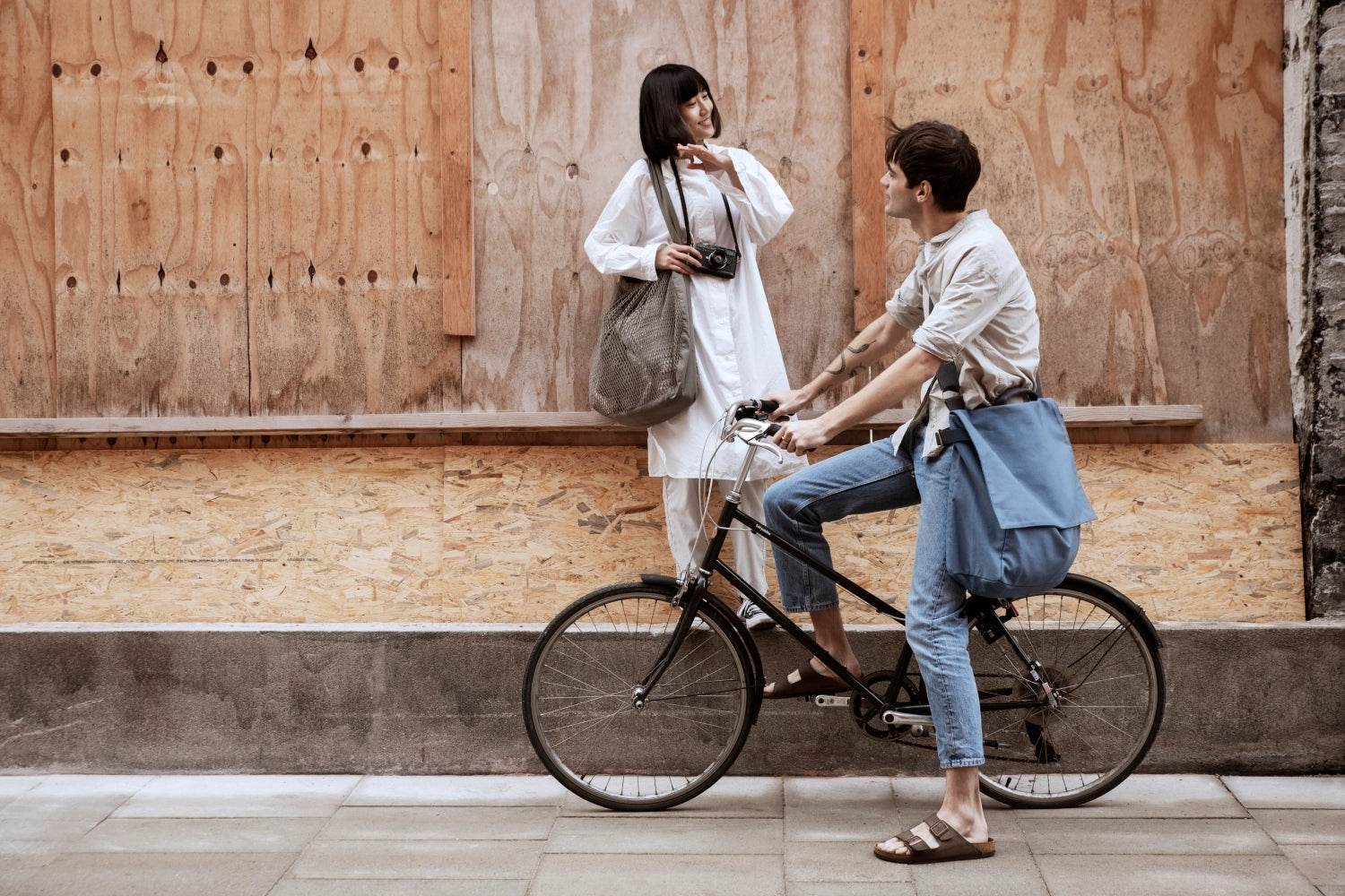 Sac bandoulière filet 44x15x45cm pierre coton bio