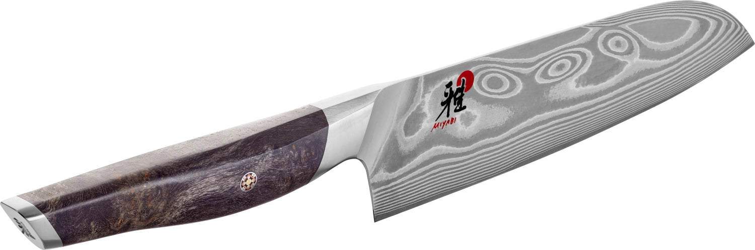 Hochwertiges Santoku-Messer von Miyabi mit 18 cm Klinge, perfekt für vielseitige Schneidetechniken und stilvolles Kochen.