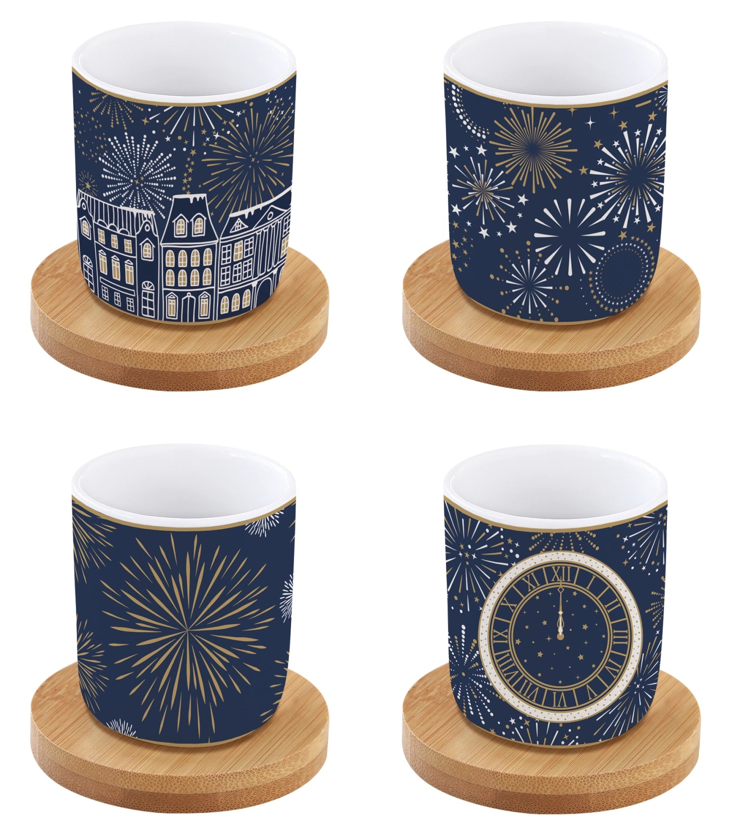 4er Set Midnight Espressotasse 110ml mit Bambusuntersetzer in Blau präsentiert im Onlineshop von KAQTU Design AG. Tasse ist von Easy Life