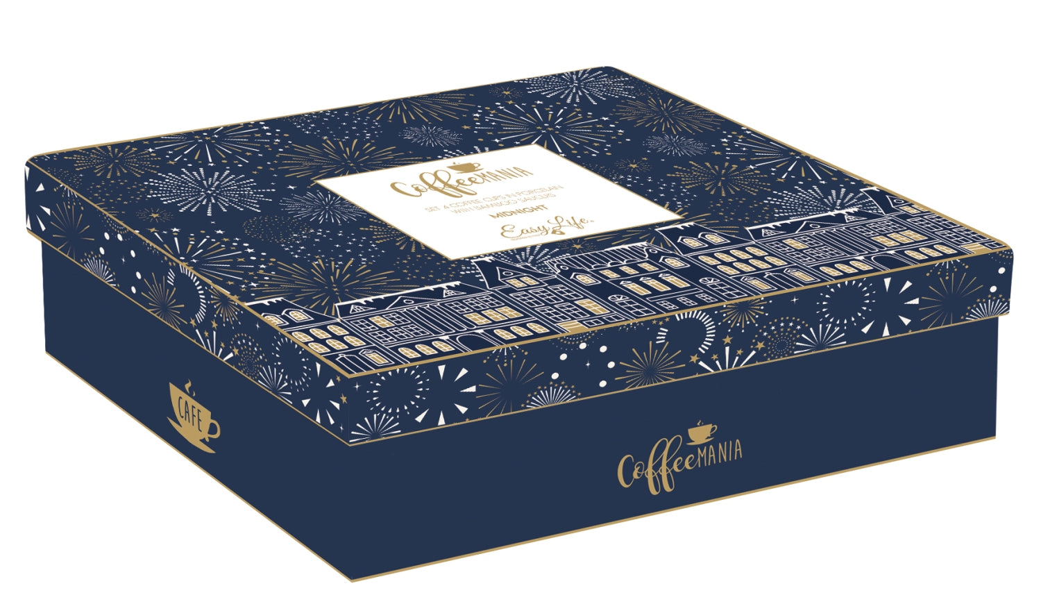 4er Set Midnight Espressotasse 110ml mit Bambusuntersetzer in Blau präsentiert im Onlineshop von KAQTU Design AG. Tasse ist von Easy Life