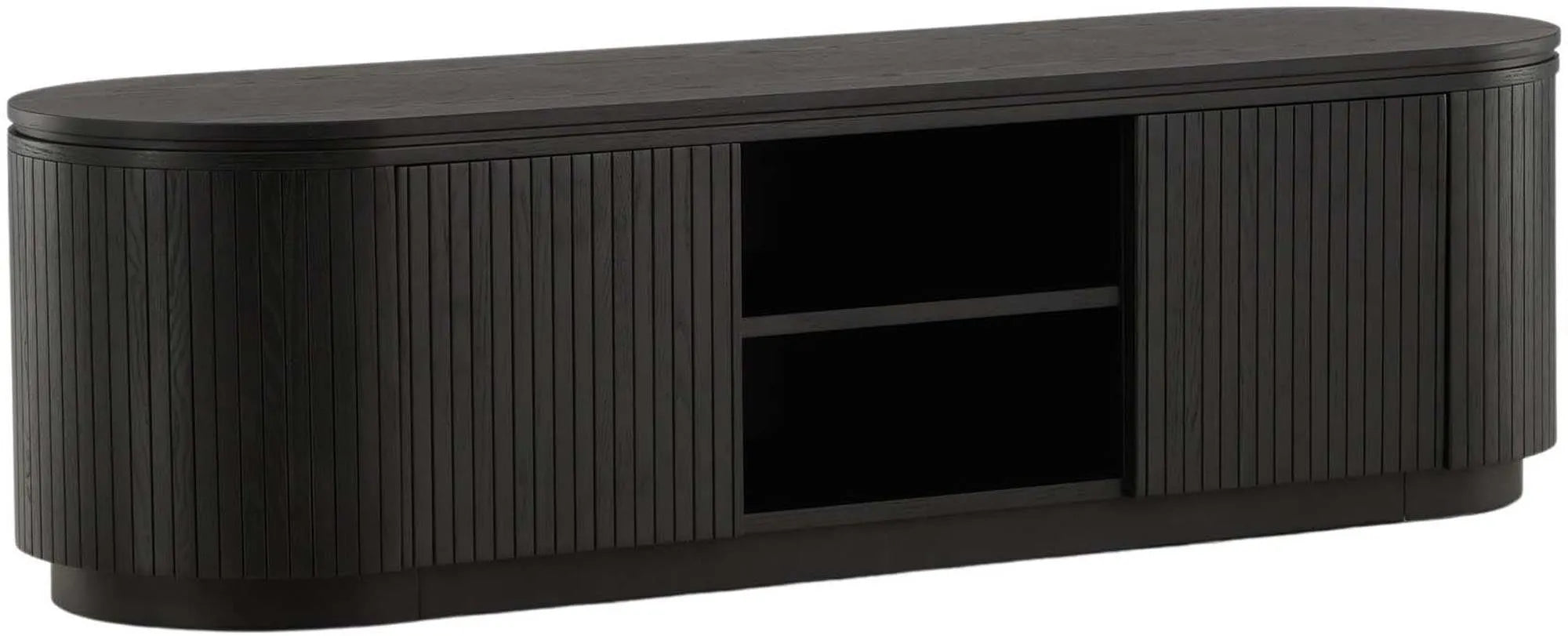 Der Fjällbacka TV Ständer von Vind: Elegantes, schwarzes Eichenfurnier, skandinavisches Design, vielseitig und funktional.