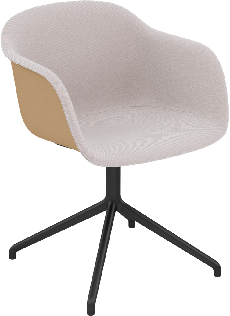Fiber Armlehnstuhl drehbar Frontpolsterung in Rosa / Ocker / Schwarz präsentiert im Onlineshop von KAQTU Design AG. Dreh-Schalenstuhl mit Armlehnen ist von Muuto