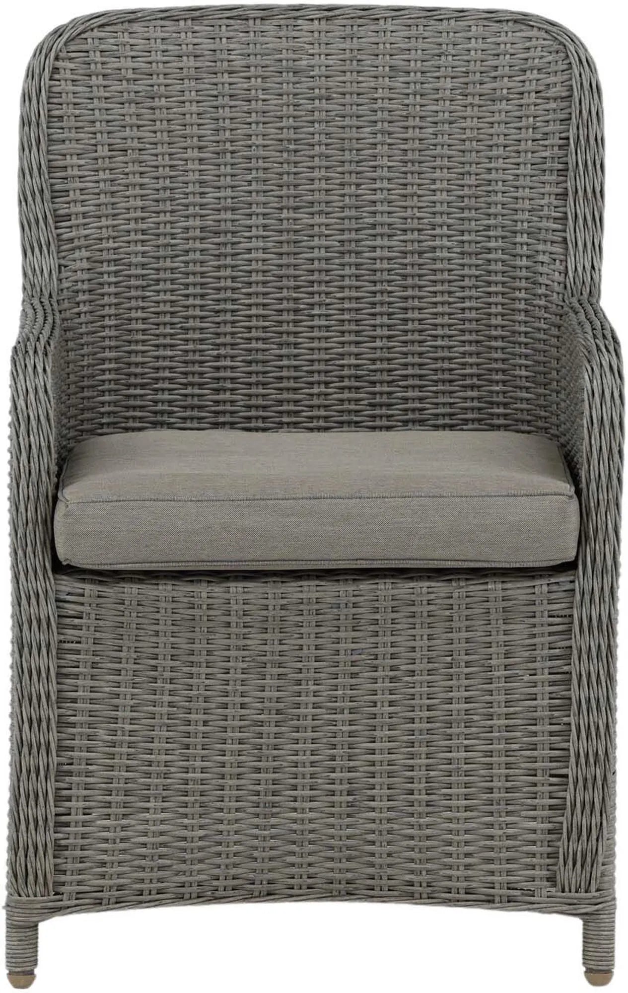 Eleganter Wembley Stuhl von Venture Home: Graues Korbgeflecht, hoher Sitzkomfort, wetterfestes Konstrite, ideal für Garten & Terrasse.