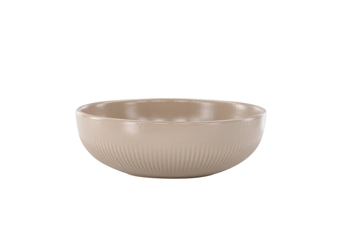 Runder Kerzenständer Posh von Venture Home aus glasiertem Steinzeug in Beige, Durchmesser 18 cm, Höhe 6 cm, schlichte Form.