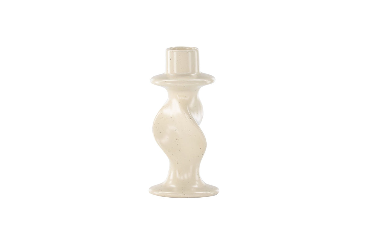 Kleiner runder Kerzenständer aus beigem Steinzeug, schlichte Form, Durchmesser 6 cm, Höhe 12 cm, Glory-Serie von Venture Home