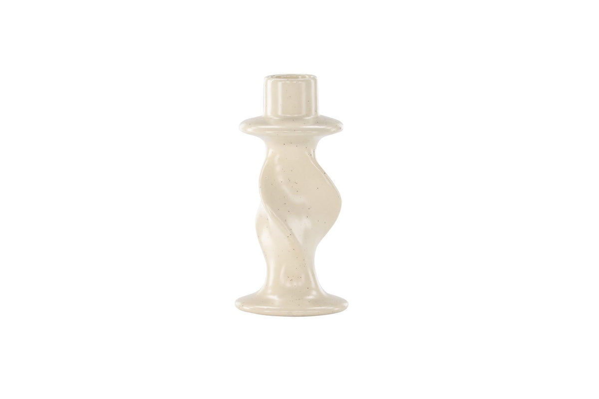 Kleiner runder Kerzenständer aus beigem Steinzeug, schlichte Form, Durchmesser 6 cm, Höhe 12 cm, Glory-Serie von Venture Home