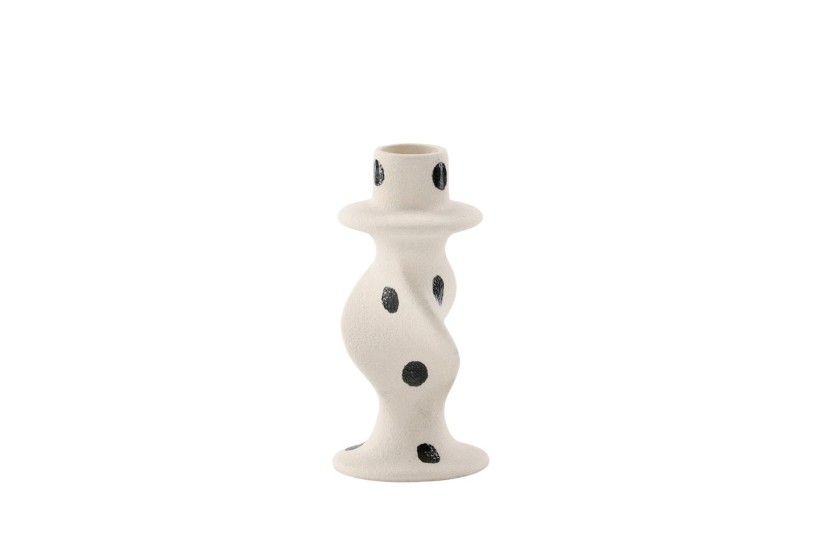 Kleiner runder Kerzenständer aus beigem Steinzeug, schlichte Form, Durchmesser 6 cm, Höhe 12 cm, Glory-Serie von Venture Home