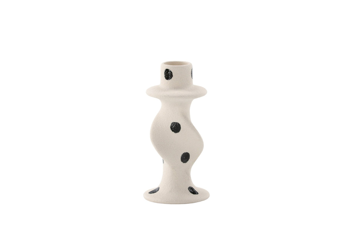 Kleiner runder Kerzenständer aus beigem Steinzeug, schlichte Form, Durchmesser 6 cm, Höhe 12 cm, Glory-Serie von Venture Home