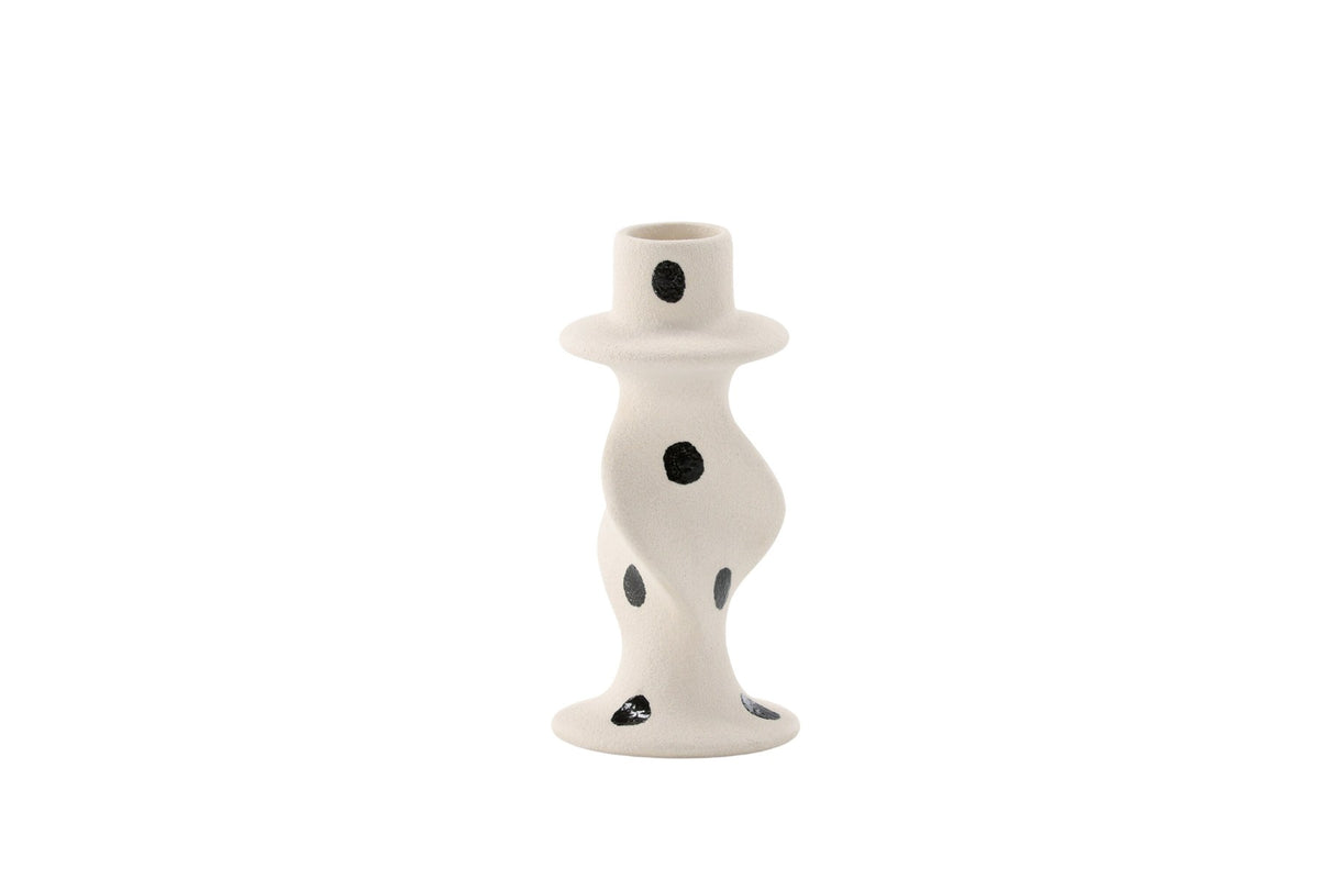 Kleiner runder Kerzenständer aus beigem Steinzeug, schlichte Form, Durchmesser 6 cm, Höhe 12 cm, Glory-Serie von Venture Home