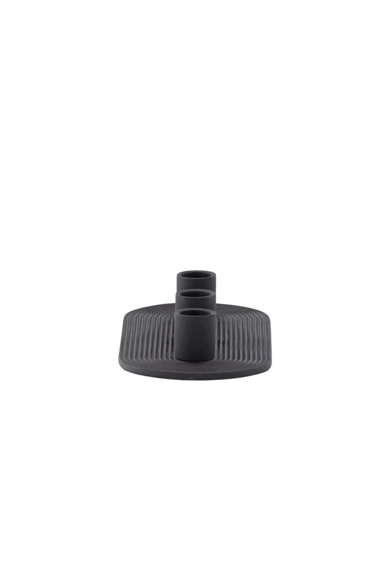 Ovaler Kerzenständer Dian aus grauem Ton, Venture Home, mit Platz für drei Kerzen, in kompakter Grösse D:12cm x H:4cm.