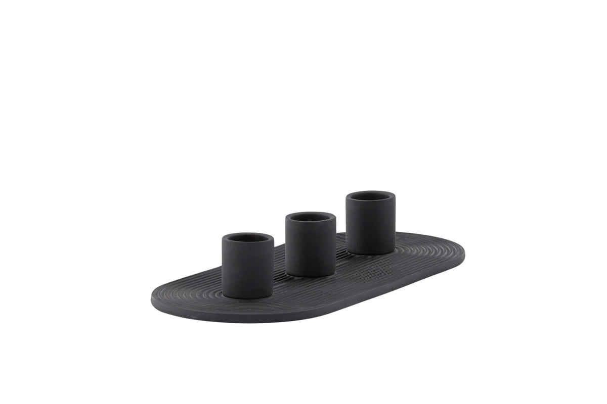 Ovaler Kerzenständer Dian aus grauem Ton, Venture Home, mit Platz für drei Kerzen, in kompakter Grösse D:12cm x H:4cm.