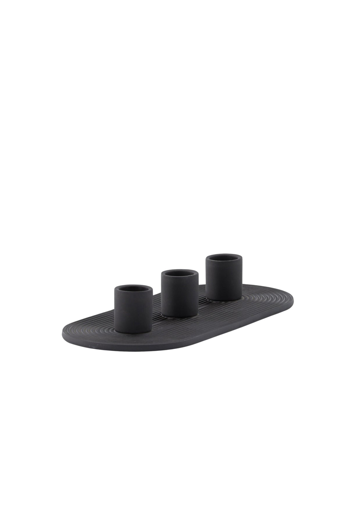 Ovaler Kerzenständer Dian aus grauem Ton, Venture Home, mit Platz für drei Kerzen, in kompakter Grösse D:12cm x H:4cm.