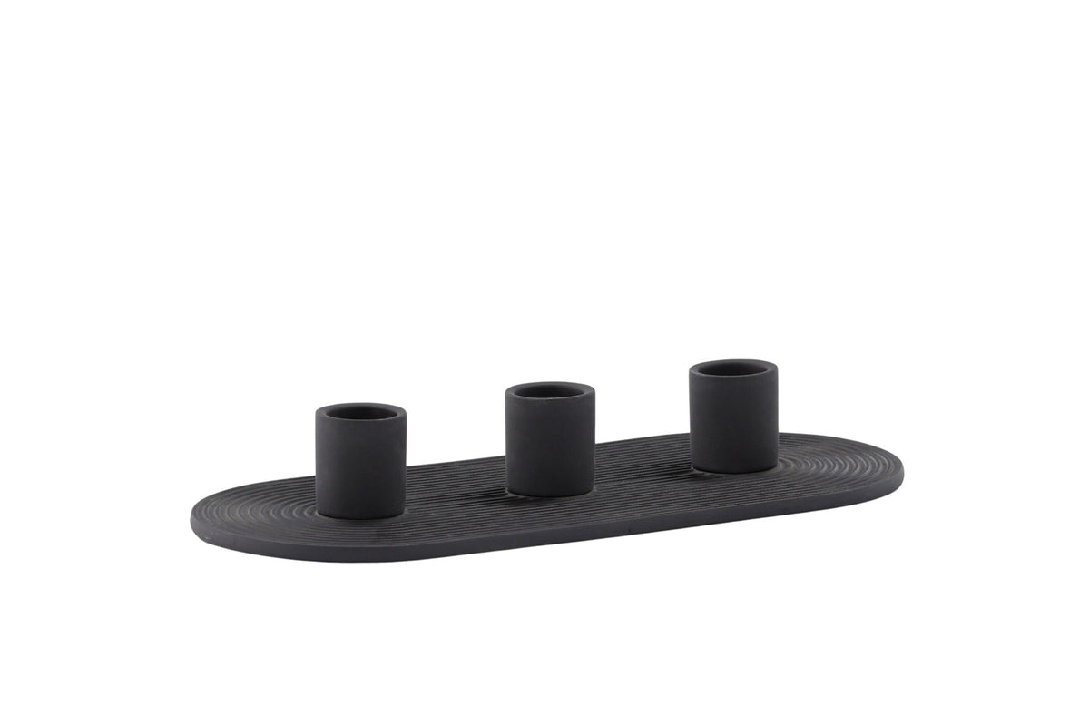 Ovaler Kerzenständer Dian aus grauem Ton, Venture Home, mit Platz für drei Kerzen, in kompakter Grösse D:12cm x H:4cm.