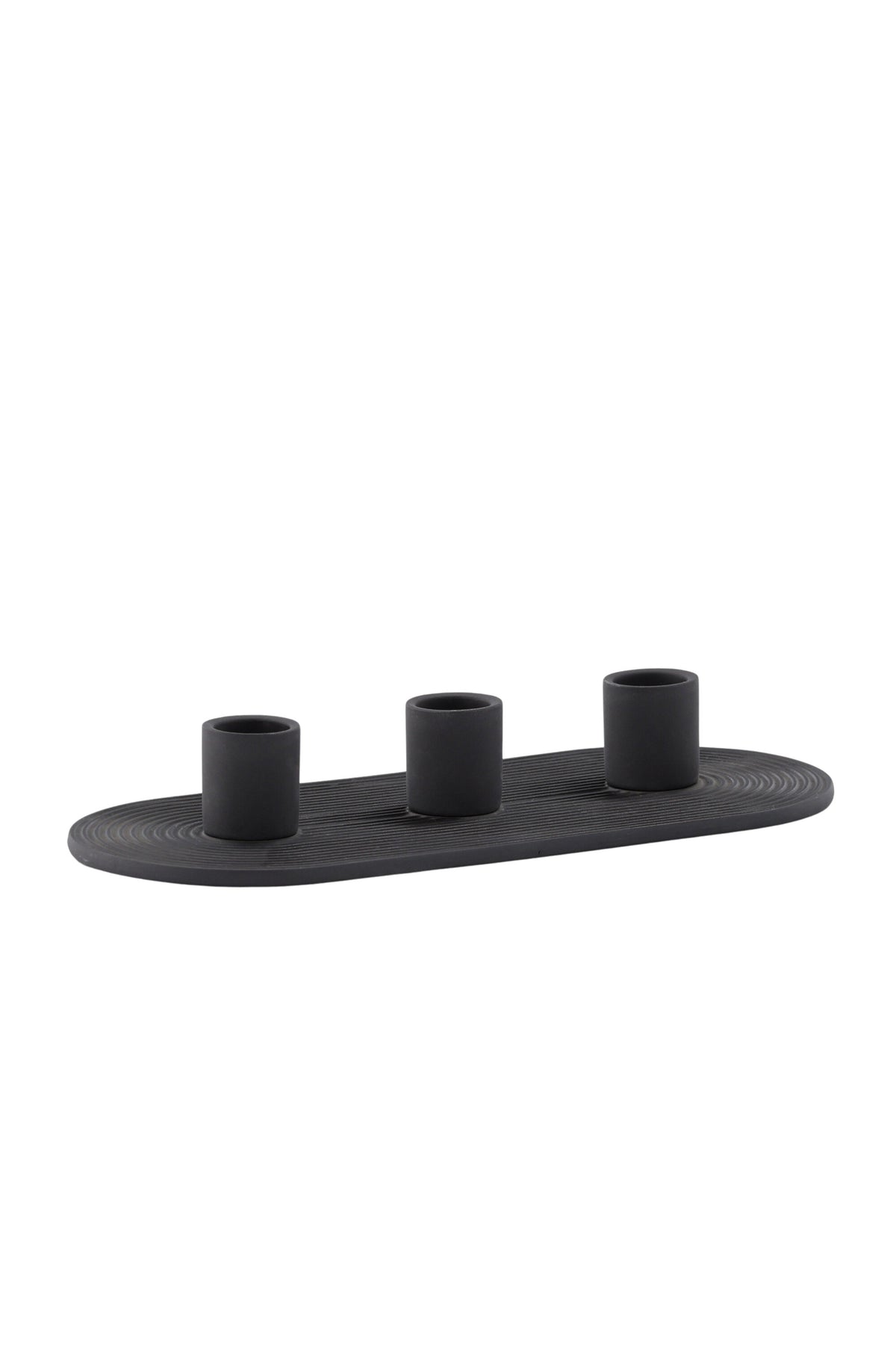 Ovaler Kerzenständer Dian aus grauem Ton, Venture Home, mit Platz für drei Kerzen, in kompakter Grösse D:12cm x H:4cm.