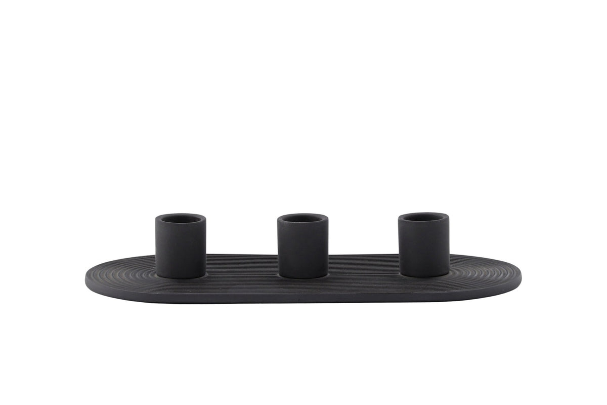 Ovaler Kerzenständer Dian aus grauem Ton, Venture Home, mit Platz für drei Kerzen, in kompakter Grösse D:12cm x H:4cm.